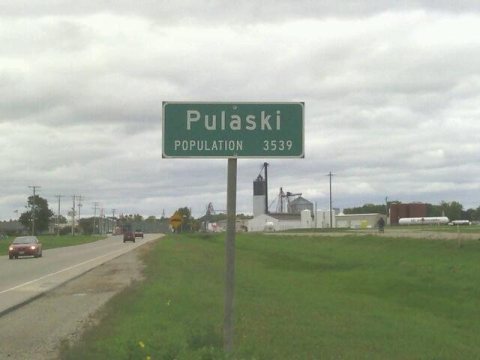Welcome sign to Pulaski, Wisconsin heading north 2014-03-02 00-00