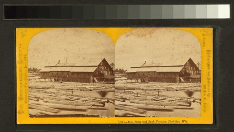 Mill dam and sash factory, Peshtigo, Wis
