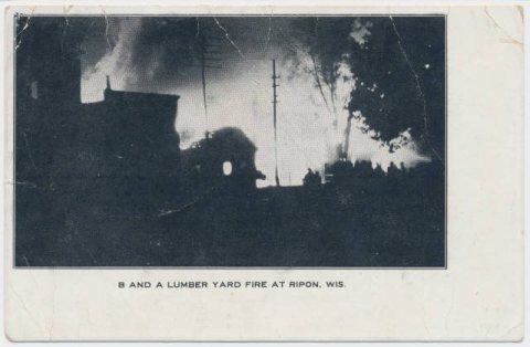 B and A Lumber Yard fire at Ripon, Wis