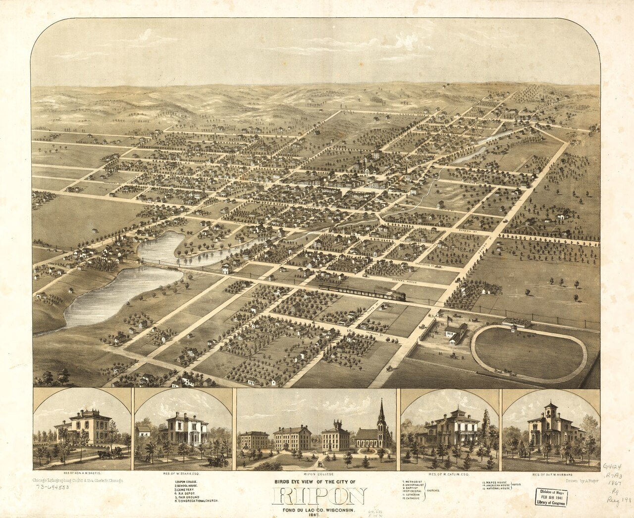 Birds eye view of the city of Ripon, Fond du Lac Co., Wisconsin 1867