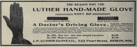 J. P. Luther Glove Co. ("American medical directory", 1906 advert)