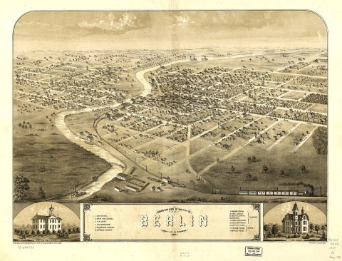 Bird's eye view of the city of Berlin, Green Lake Co., Wisconsin 1867