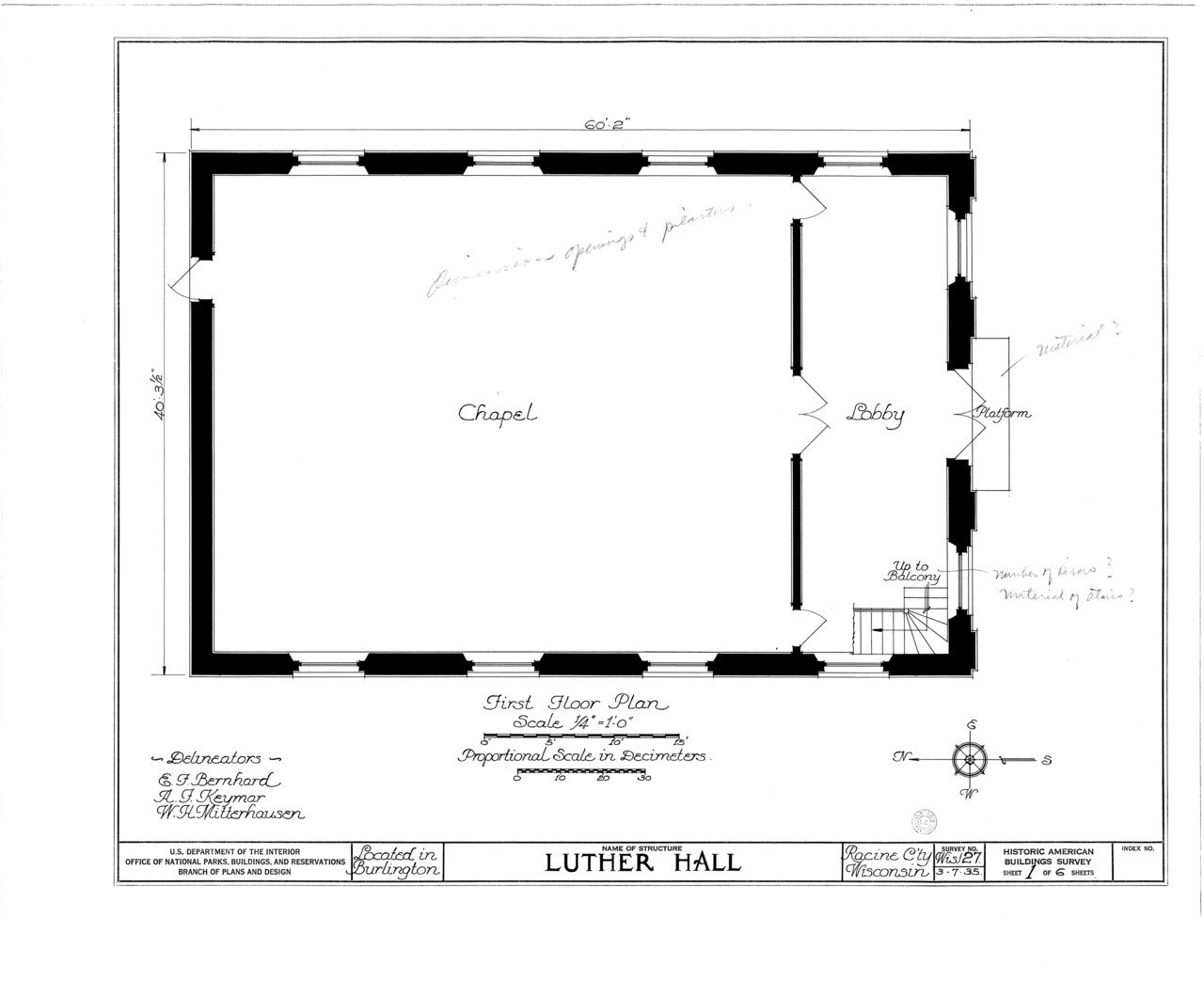 HABS WIS,51-BURL,2- (sheet 1 of 6) - Luther Hall, Jefferson and Dyer Streets