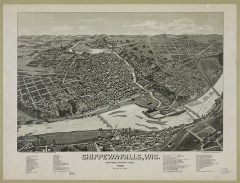 Chippewa-Falls, Wis. County-seat of Chippewa-County. 1886. Population- 10,000