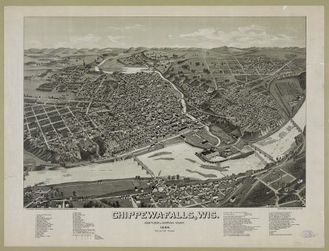 Chippewa-Falls, Wis. County-seat of Chippewa-County. 1886. Population- 10,000