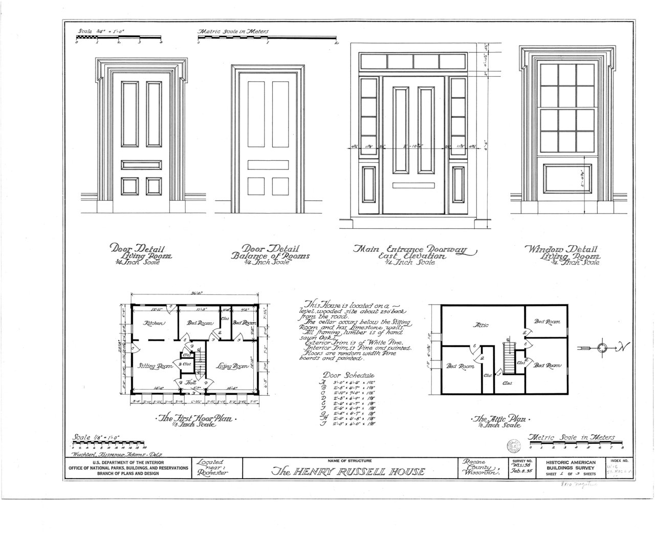 HABS WIS,51-ROCH.V,1- (sheet 1 of 3) - Henry Russell House, Old Hoyt Road