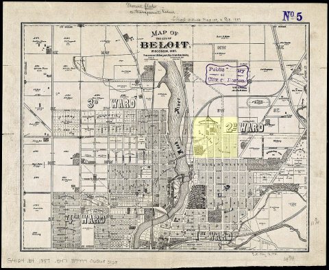 Map of the city of Beloit, Wisconsin, 1887 (14029761833) Wheelers Add Eclipse marked