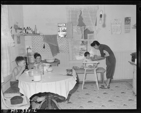 Kitchen in home of Sam Lontine, miner. Puritan Camp, Erie, Colorado
