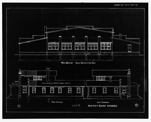 Photographic reproduction of original construction drawing, ca. 1930- " Rear elevation, " "Right elevation, and " Left …