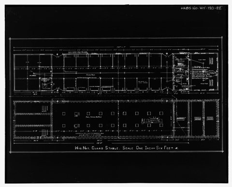 Photographic reproduction of original construction drawing, ca. 1930- " Wyoming National Guard Stable, " original drawi…