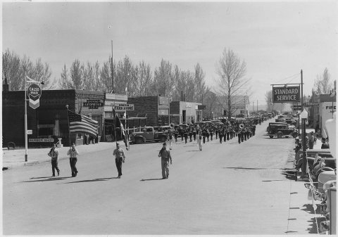 CCC Camp BR-72 Shoshone Project, Powell, Wyoming, Photo of the American Legion Color Guard and Powell High School... - …