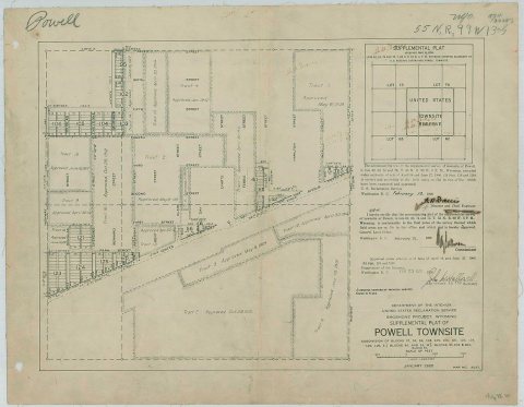 Powell, WY- Shoshone Project, Wyoming Supplemental Plat of Powell Townsite Subdivision of Blocks 37, 52, 56, 104, 105, …