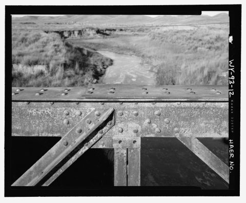 Middle of north side of bridge, detail, view to east - North Fork of Crazy Woman Creek Bridge, Spanning North Fork of C…