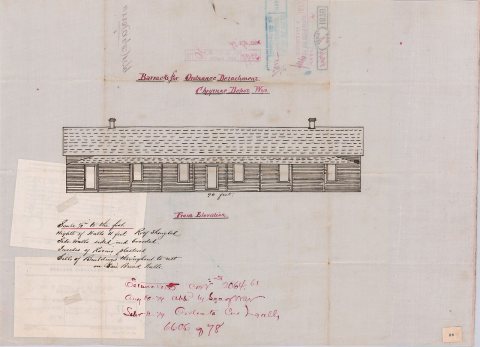 Front Elevation, Barracks for Ordnance Detachment, Cheyenne Depot, Wyoming Territory