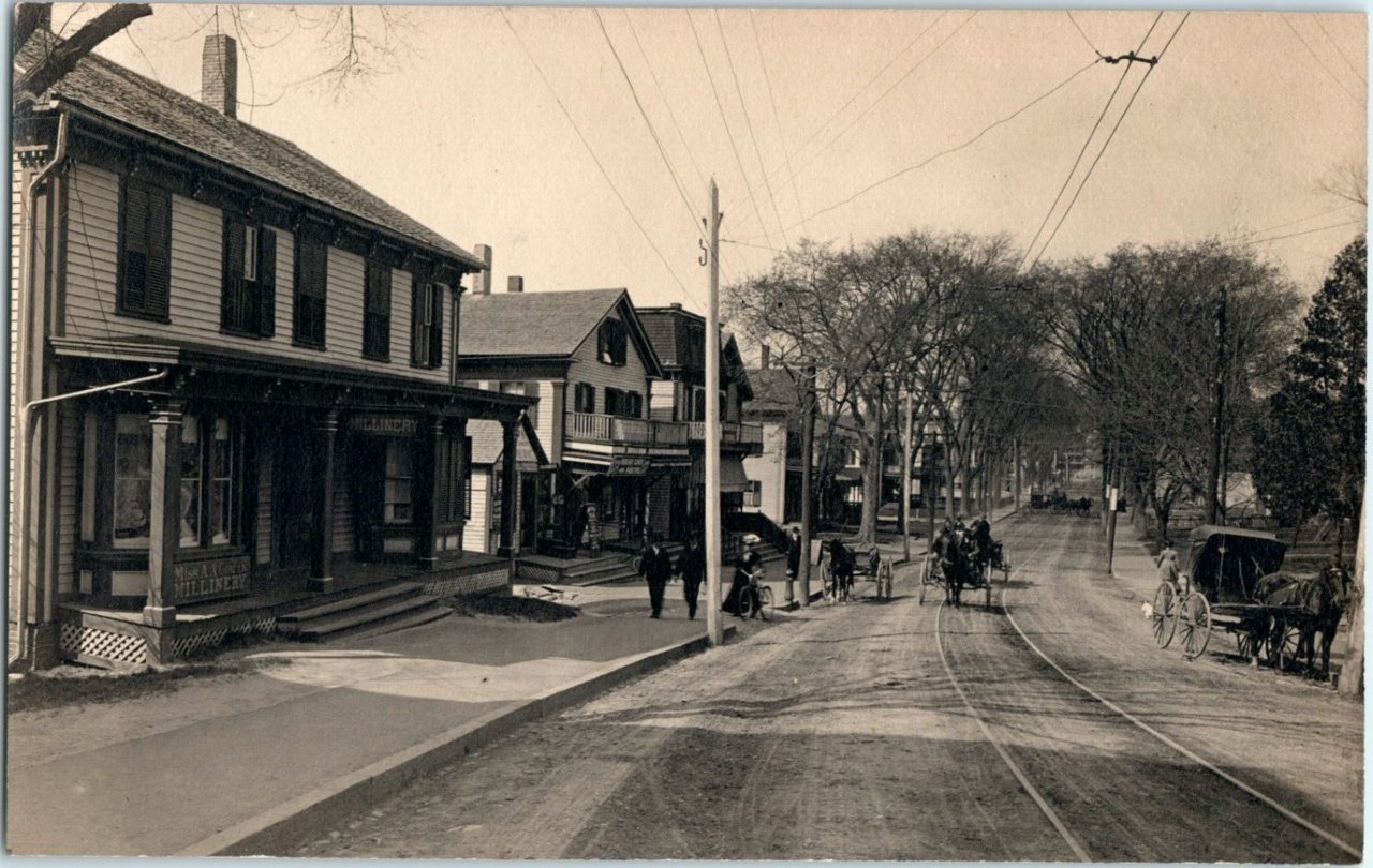 Elm Street, Putnam, with streetcar track - postcard