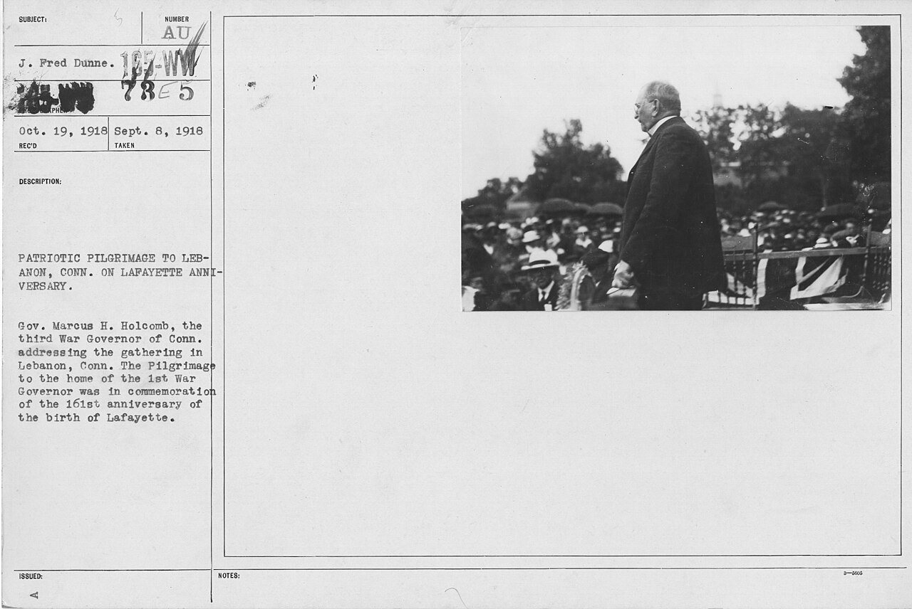Ceremonies - Lafayette Day, 1918 - Patriotic Pilgrimage to Lebanon, Conn. on Lafayette anniversary. Gov. Marcus H. Holc…