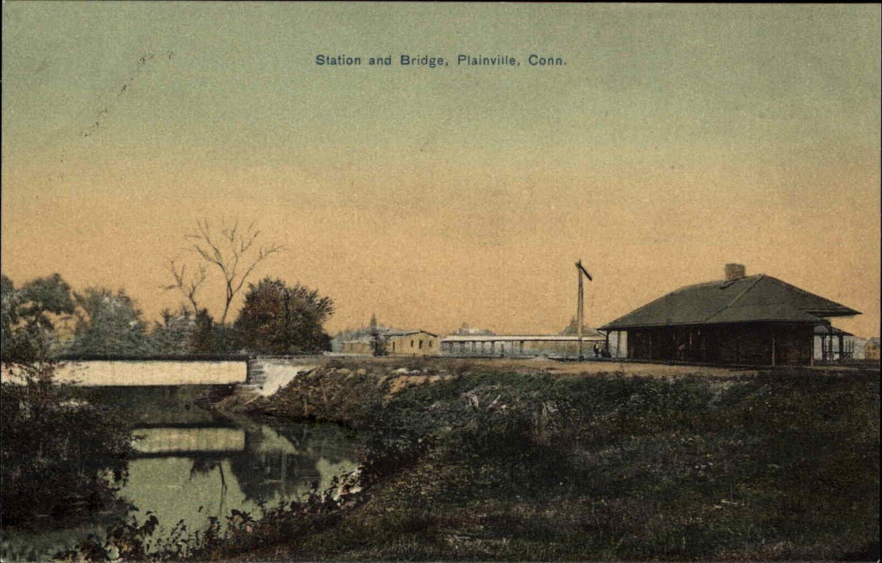 Plainville station and bridge postcard