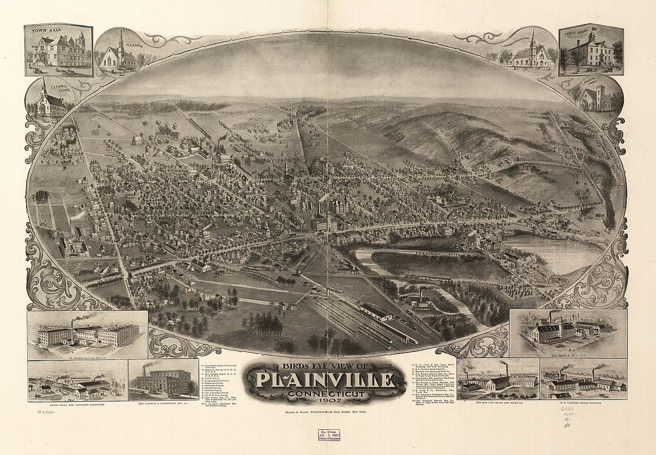 Bird's eye view of Plainville, Connecticut 1907