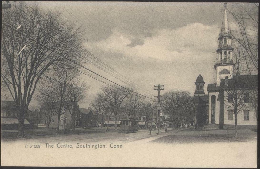 Southington Centre with streetcar - 1906 postcard