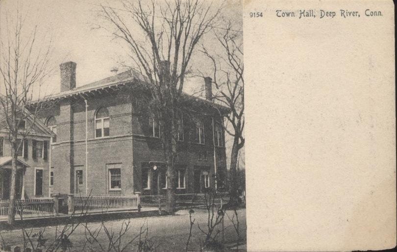 PostcardDeepRiverCTTownHallAndHouseCirca1906