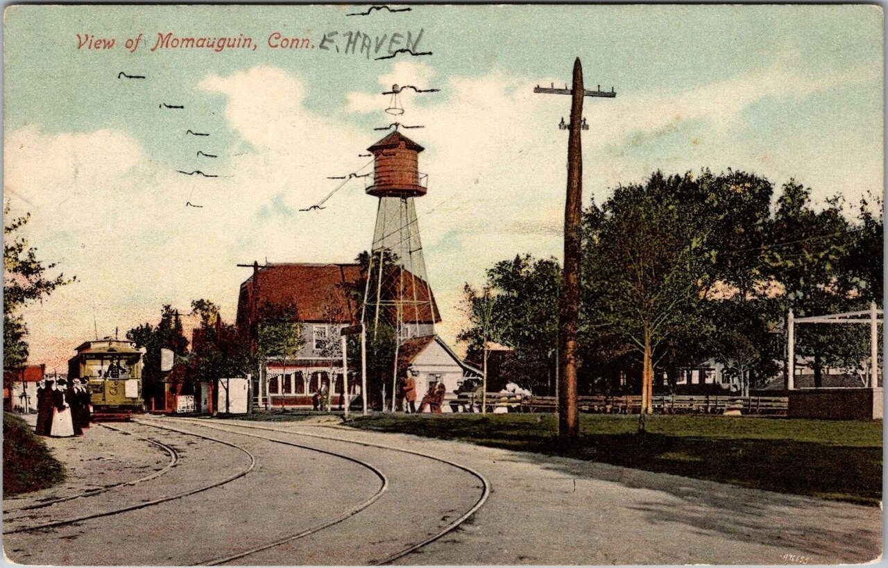 Momauguin with streetcar 1910 postcard
