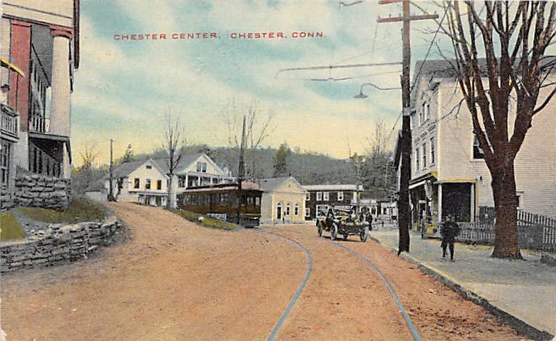 Chester Center with trolley 1916 postcard