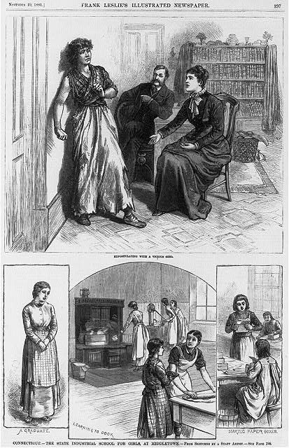 State Industrial School for Girls, Middletown, Conn. (4 images)- 1. Expostulating with a vicious girl; 2. Graduate; 3. …