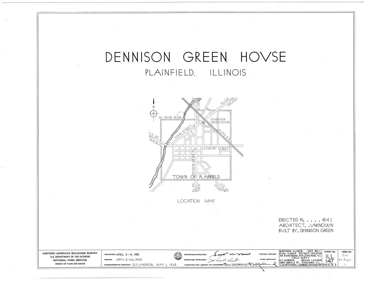 HABS ILL,99-PLAFI,1- (sheet 0 of 2) - Dennison Green House, Main Street