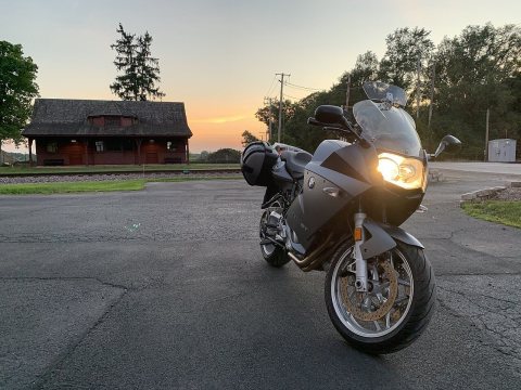 2007 BMW F800ST motorcycle at sunset