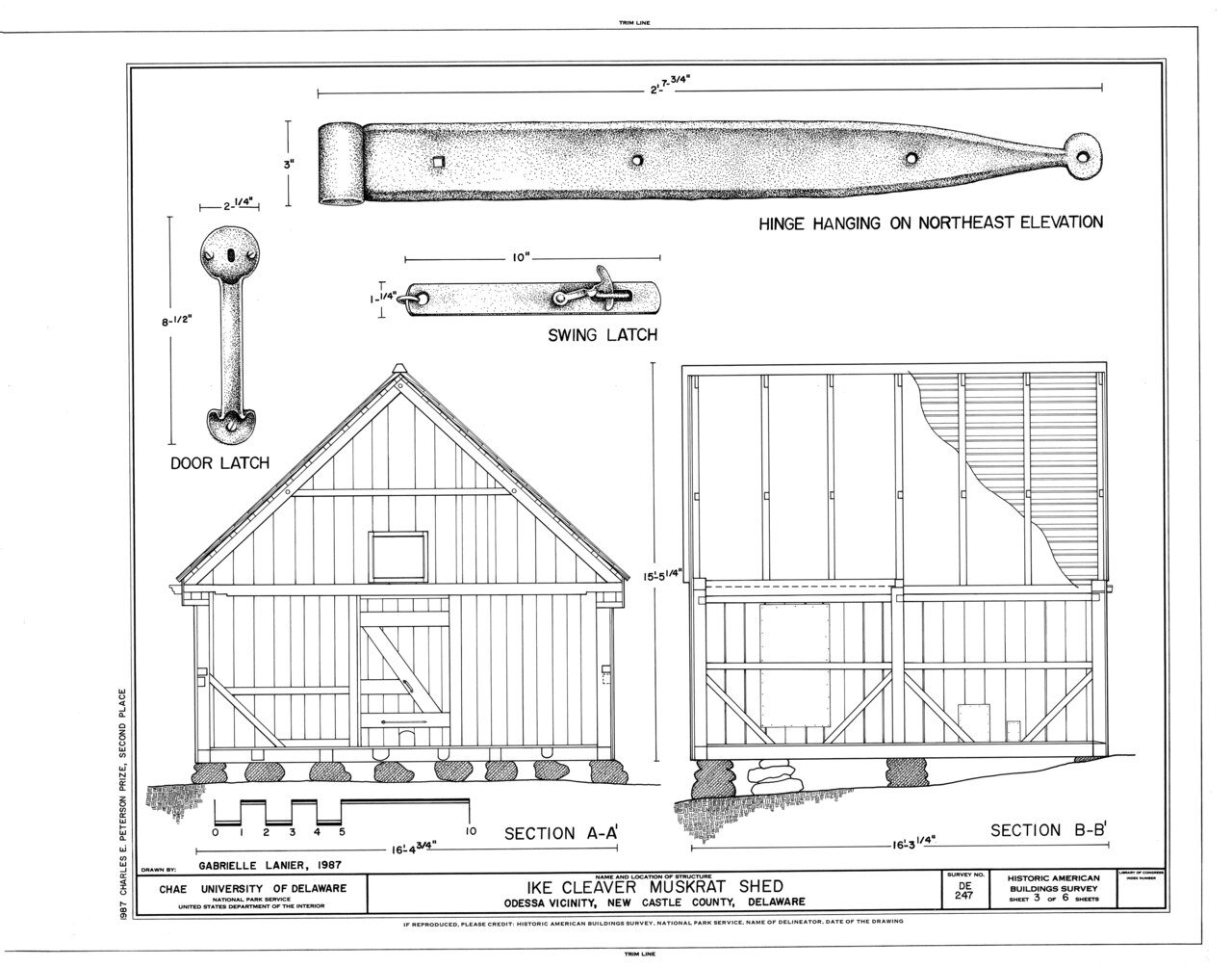 HABS DEL,2-OD.V,2- (sheet 3 of 6) - Ike Cleaver Muskrat Shed, Thomas Corner Road near Appoquinimink Creek, Odessa, New …