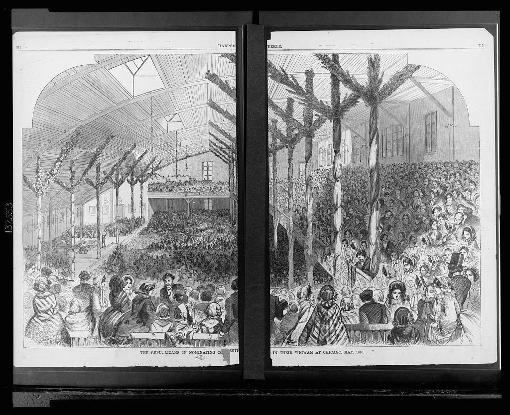 The Republicans in nominating co[nv]ent[ion] in their wigwam at Chicago, May 1860