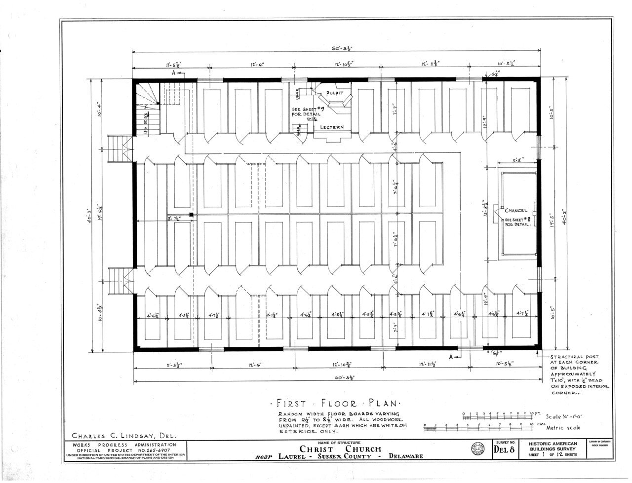 HABS DEL,3-LAU.V,1- (sheet 1 of 12) - Old Christ Church, State Roads 465 and 465-A