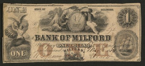 Recto Bank of Milford (Delaware) 1 dollar 1854