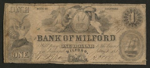 Recto Bank of Milford (Delaware) 1 dollar 1854