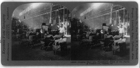 Forging steel into plowshares, plant of Parlin & Orndorf Co