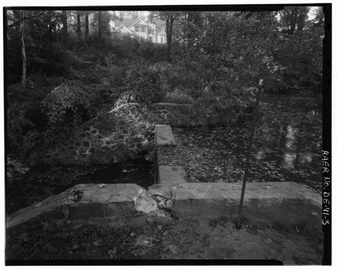 EAST ELEVATION OF EAST PARAPET WALL, LOOKING ACROSS DAM TO SOUTHWEST - Whitman Estate, Lower Pond Spillway, Approx. .5 …