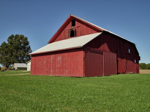 Bright red barn near Chatham, Illinois