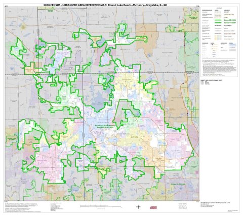 2010 Census Urbanized Area Reference Map for Round Lake Beach--McHenry--Grayslake, Illinois--Wisconsin