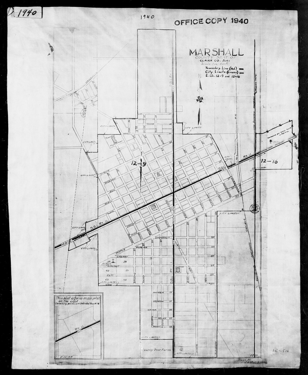 1940 Census Enumeration District Maps - Illinois - Clark County - Marshall - ED 12-9A, ED 12-9B, ED 12-16