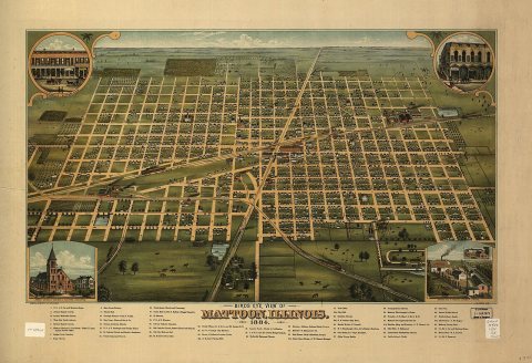 Birds eye view of Mattoon, Illinois 1884