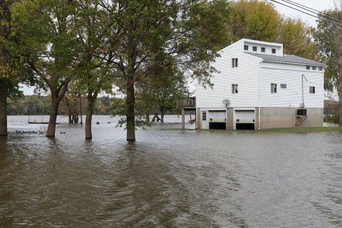 Water is high in a channel of the Mississippi River