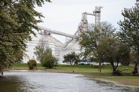 Water is high in a channel of the Mississippi River