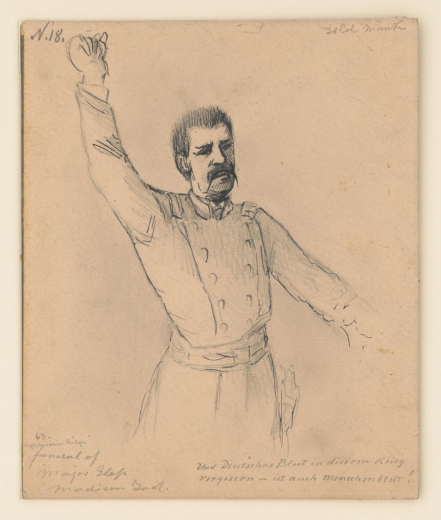 Lieutenant Colonel William G. Mank provides the eulogy at the funeral of Lieutenant Colonel Jacob Glass