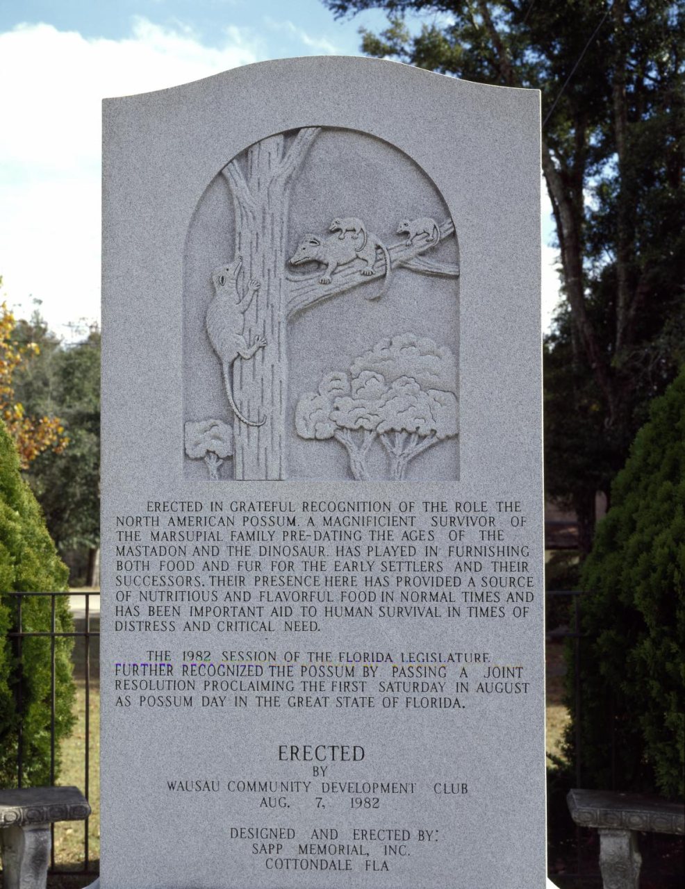 In the Florida Panhandle, a monument to the lowly opossom. Wausau, Florida