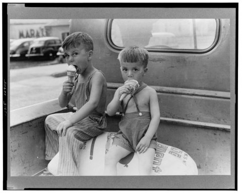 Farm boys eating ice-cream cones. Washington, Indiana