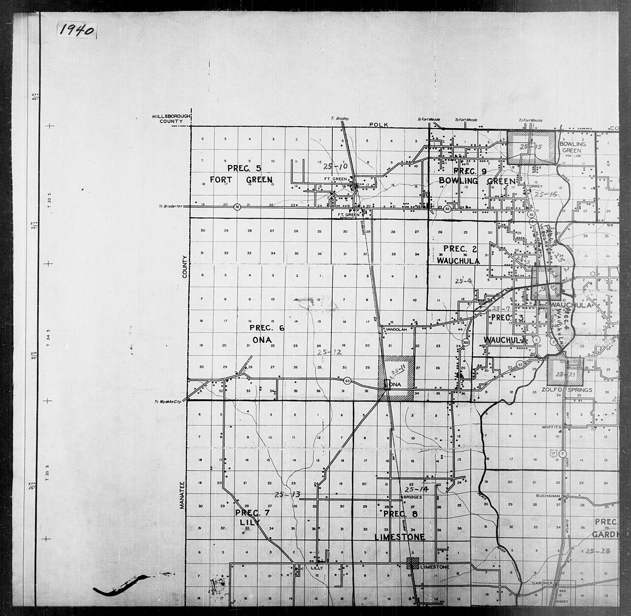 1940 Census Enumeration District Maps - Florida - Hardee County - ED 25-1 - ED 25-23