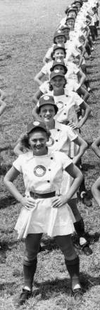 Chicago Colleens on April 22, 1948, from- All American Girls Professional Baseball League members performing calistheni…