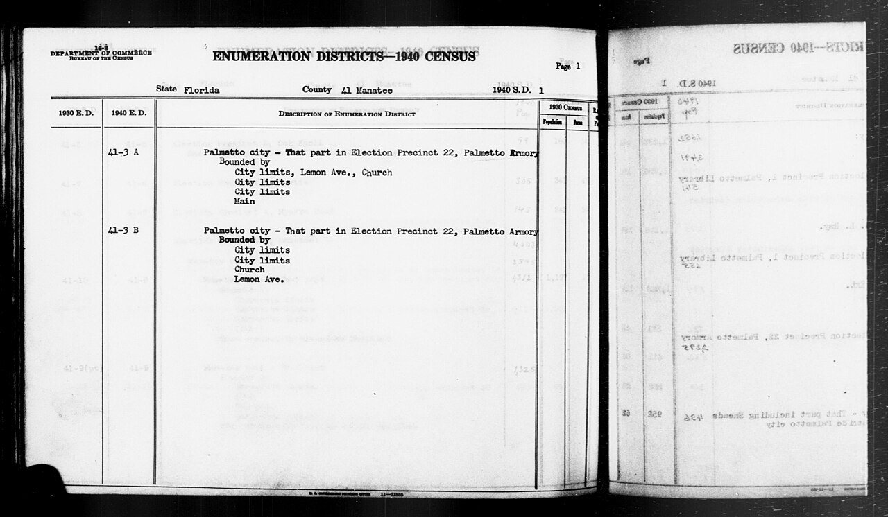 1940 Census Enumeration District Descriptions - Florida - Manatee County - ED 41-3A, ED 41-3B