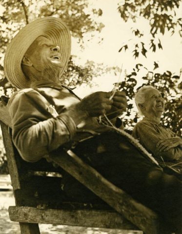 William Keye and Mary Jane Roberts making straw hats
