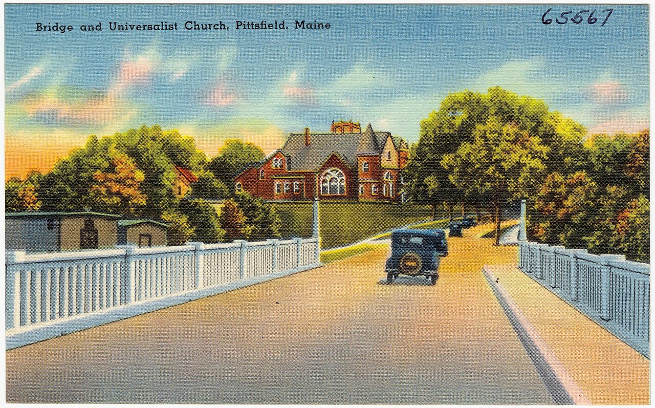 Bridge and Universalist Church, Pittsfield, Maine (65567)